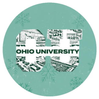 Snowflake design circle in background with OU green and white design in center.