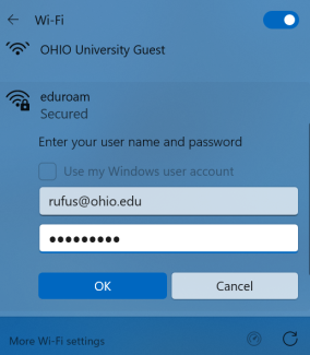 Login panel showing username and password