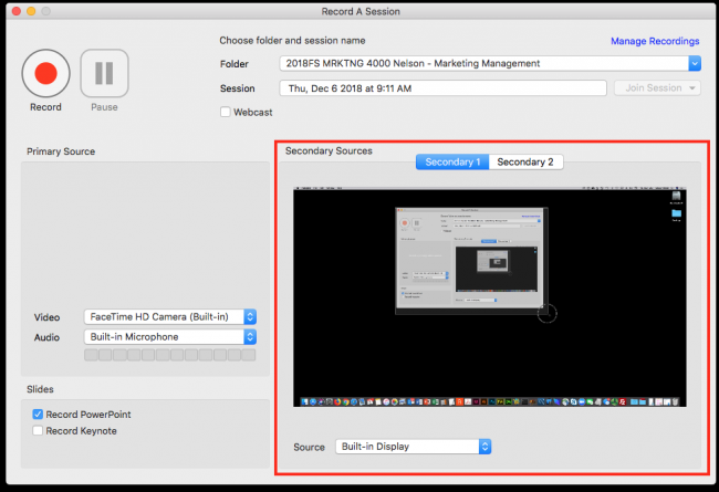 source settings and checkbox options in Panopto for Mac