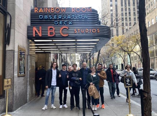 Students under the NBC studios sign