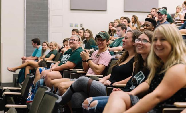 Ohio University students sit in a classroom