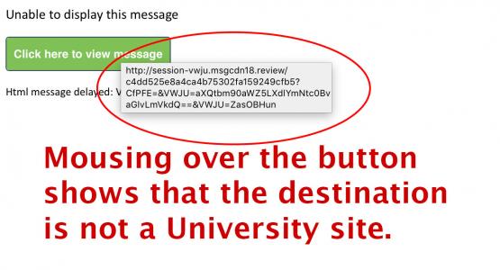 Screen shot: Mousing over a button or link will reveal its true destination.