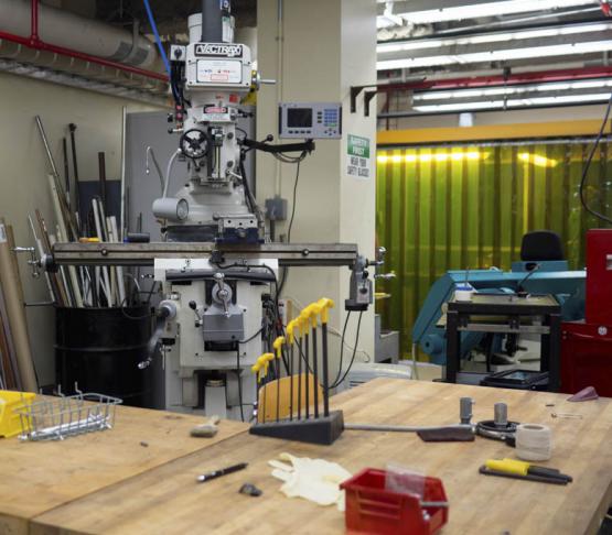 Woodworking and machining tools in the Stocker Center makerspace