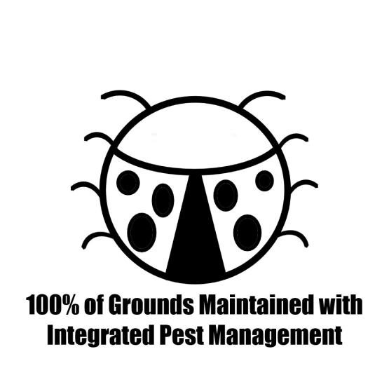 A graphic stating that "100% of grounds maintained with Integrated Pest Management."