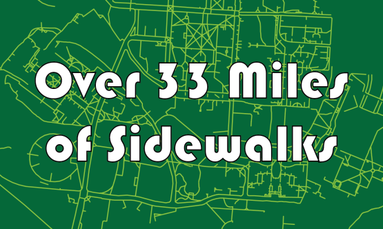 A graphic stating that OU has over 33 miles of sidewalks.