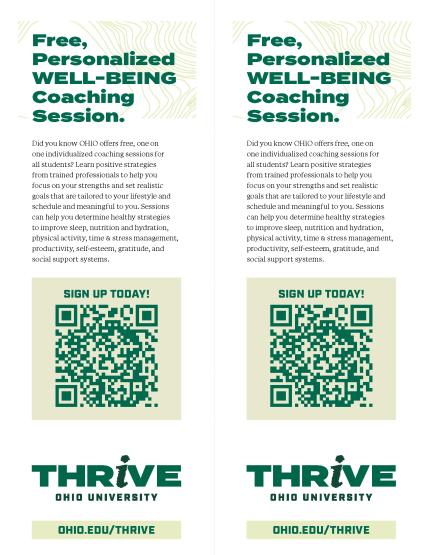 Printable flyer for how to receive free well-being coaching sessions at Ohio University