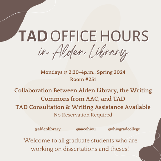 An infographic with the office hours for TAD