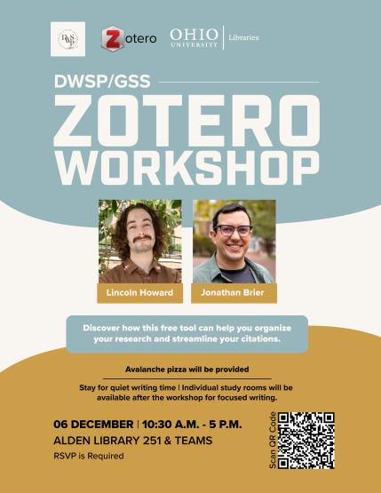 A light blue and gold flyer describing a Zotero workshop event