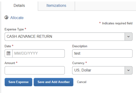 “Cash Advance Return”