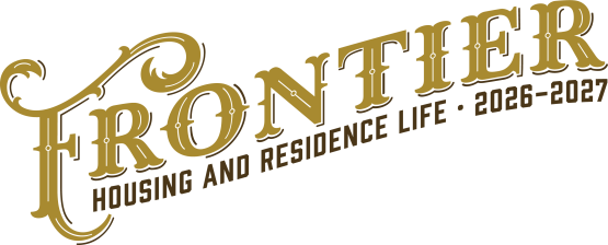the word FRONTIER in old time script font with Housing and Residence Life4 2026-2027 underneathe