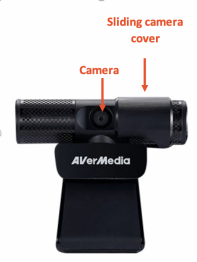 AVerMedia video device - pointing to the camera in the middle and the sliding camera cover to the right of the camera