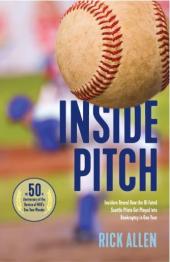 Blurry image of pitcher in the background with baseball at top right corner and book title below.