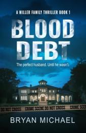 Darkness with blue sky and mansion lit up in the background with crime scene tape in front.