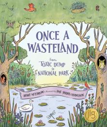 Animated colorful drawing of woods with woodland creatures and a pond.