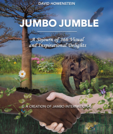 Elephant with wilderness background and two hands shaking hands.