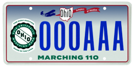 OUAA license plate featuring Marching 110 logo