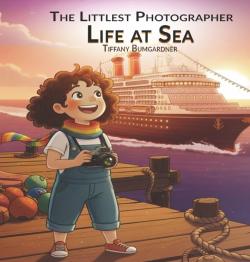 Animated little girl on dock with boat out to sea.