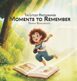 Animated little girl flying above open book.