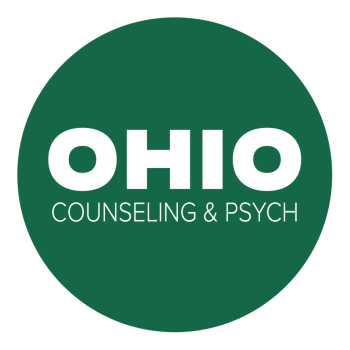 OHIO Counseling & Psych in white on dark green background