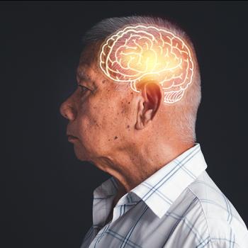 Side profile of a man. His brain is drawn onto his head