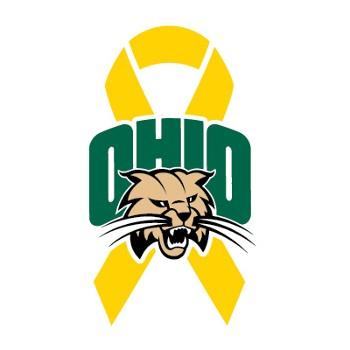 OHIO Bobcat logo over a yellow ribbon