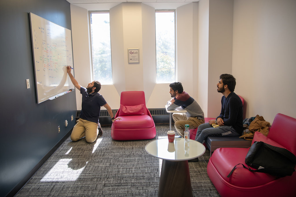 OHIO students use the new CoLab space in Alden Library. The CoLab was designed as a physical hub for student innovation and entrepreneurship activites across campus. Photo: Ben Siegel