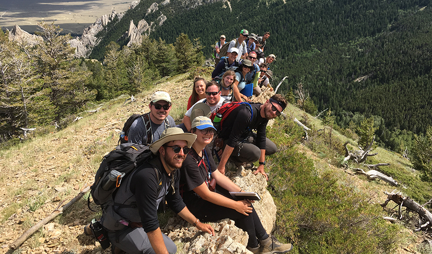 Ohio University geological sciences students pose for a photo during a field geology course in the summer of 2019.