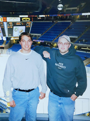 (From left) Matt Good, BSME ’02, and Mike Medley, BSEE ’01, are pictured in 2000 when they were both students in Ohio University’s Russ College of Engineering and Technology.