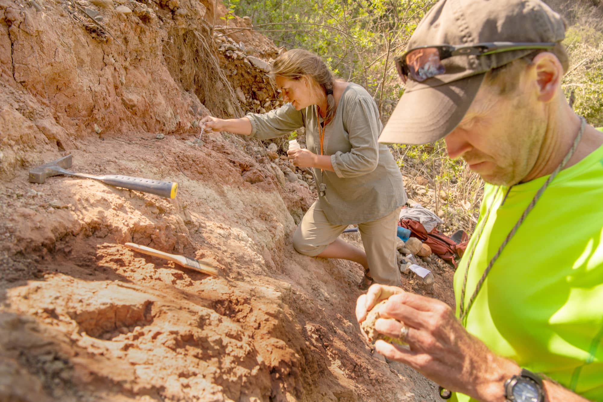 Heritage College professors Nancy Stevens, Ph.D. (left) and Patrick O'Connor, Ph.D., have developed a picture of the ecosystem and evolution of life in the Rukwa Rift Basin in southwestern Tanzania through annual excavations of fossils such as teeth, jawbones, vertebrae and limb elements. The two have described a number of previously-unknown species of dinosaurs and other animals.