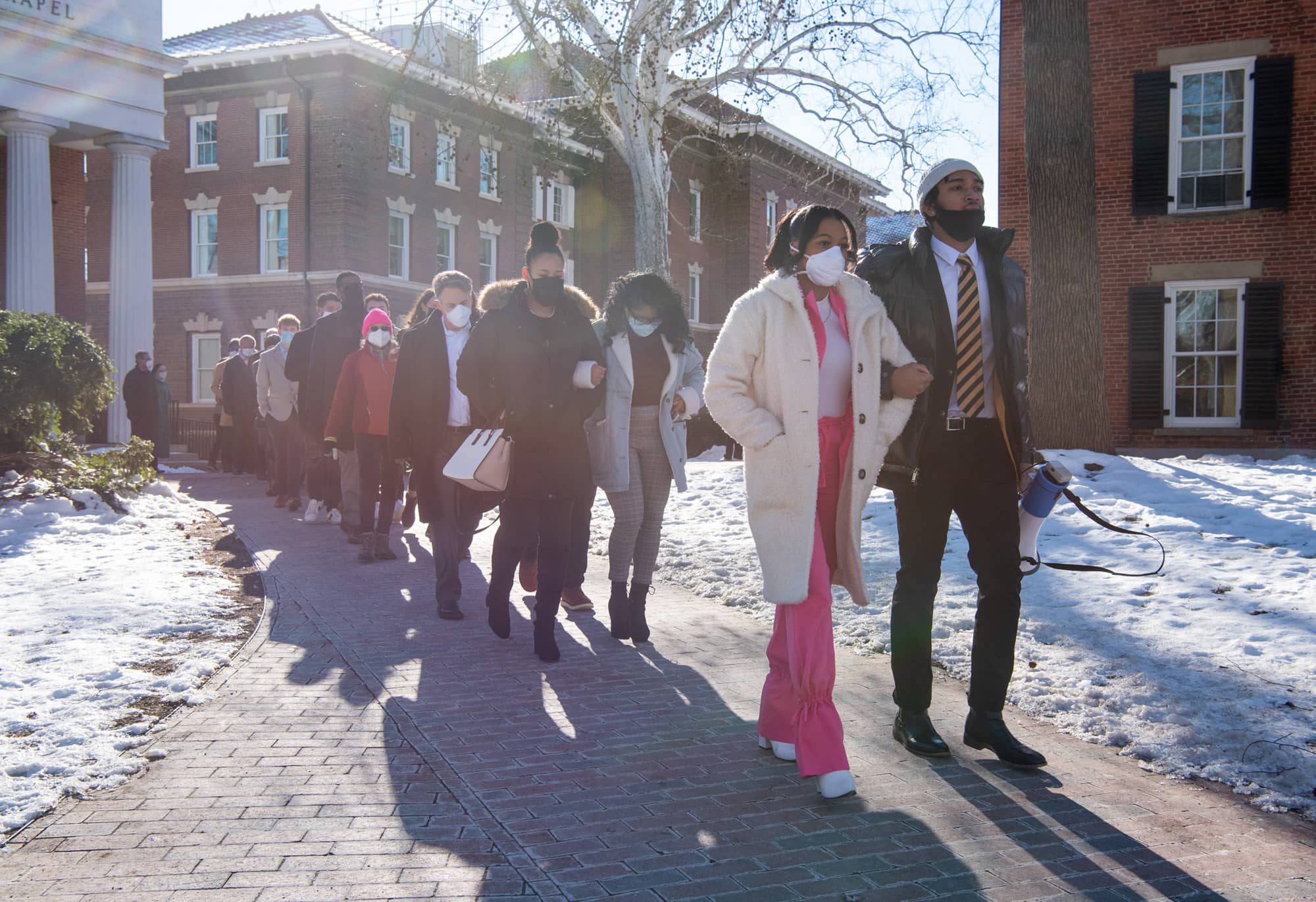 Members of the Alpha Phi Alpha Fraternity, Athens community members, OHIO students, faculty and staff participate in the Dr. Martin Luther King Jr. Silent March.
