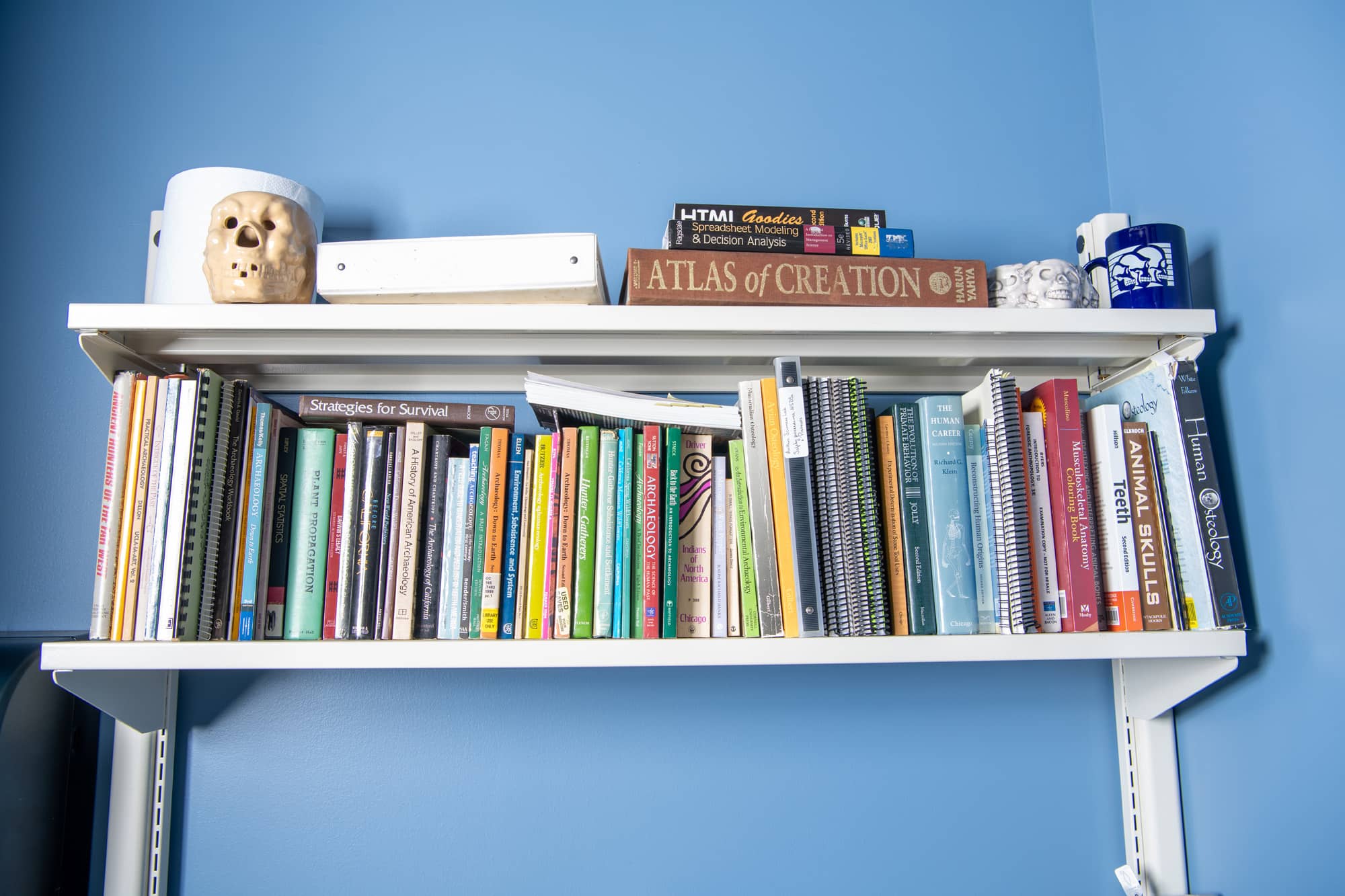 Book shelf at the archaeology lab at Ohio University.