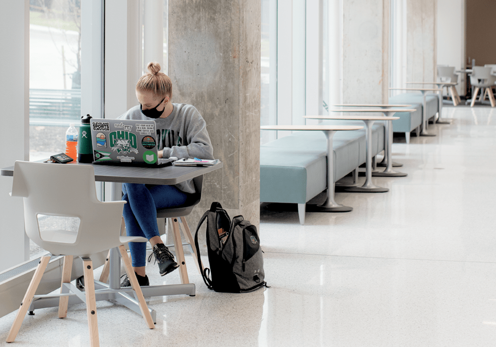 A photo of a student studying the Chemistry Building