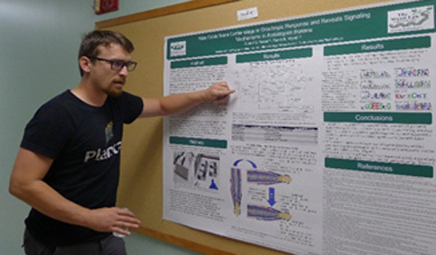 Colin Kruse and his poster presentation at the Fall 2019 PBIO Graduate Symposium