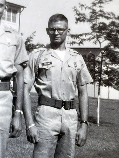 P. Joseph “Joe” Mullins, MFA ’78, pictured here in uniform in 1961, volunteered for the draft and served two years in the Army infantry.