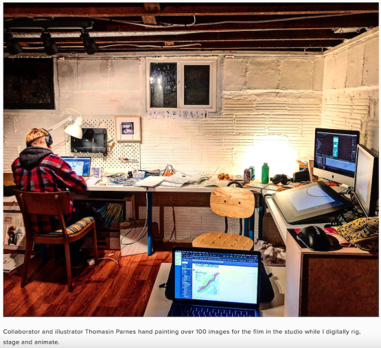 Thomasin Parnes working in Lindsey Martin's studio