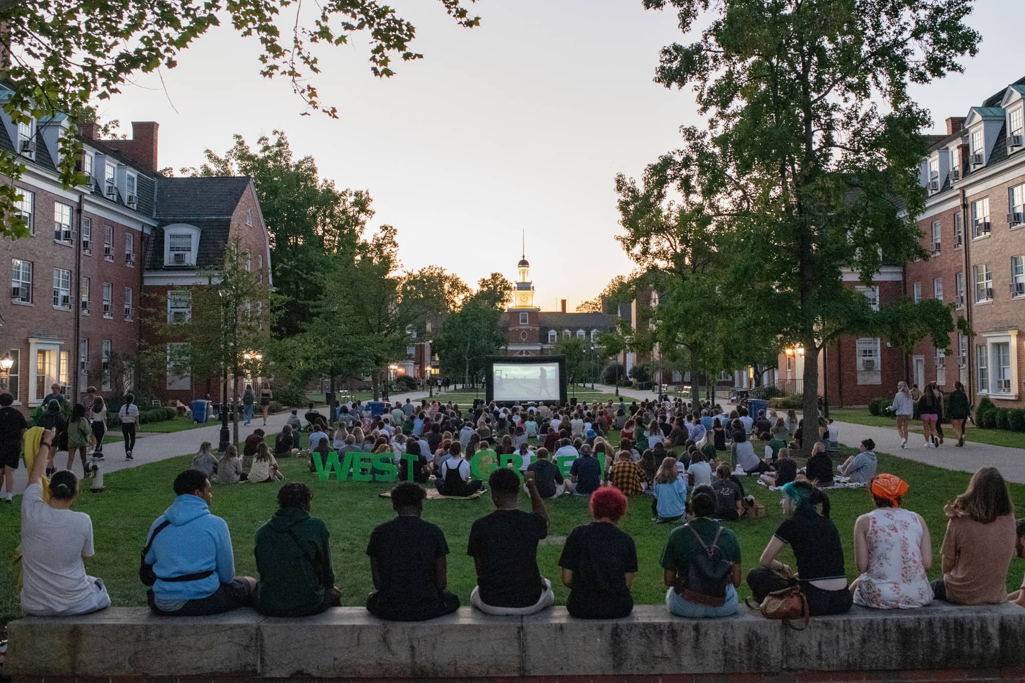 Students enjoy Movie Night/Games on West Green