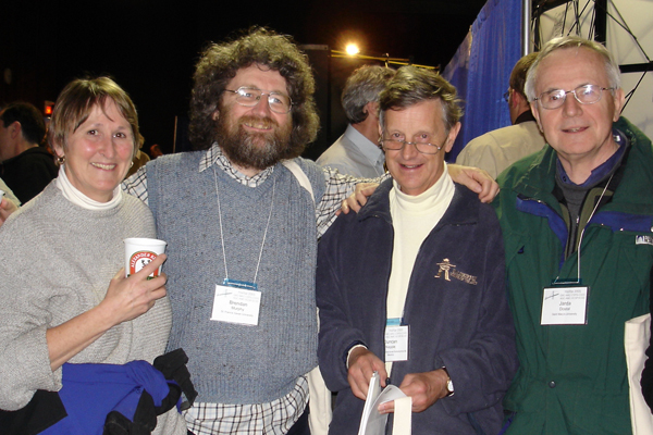 Meg Thompson (left) with colleagues Brendan Murphy (Canada), Duncan Keppie (Mexico) and Jarda Dostal (Canada) at the 2005 Annual Meeting of the Geological Association of Canada in Halifax, Nova Scotia, where they joined Damian Nance (holding camera) in convening a Special Session titled “Assembling Avalon and other peri-Gondwanan terranes."