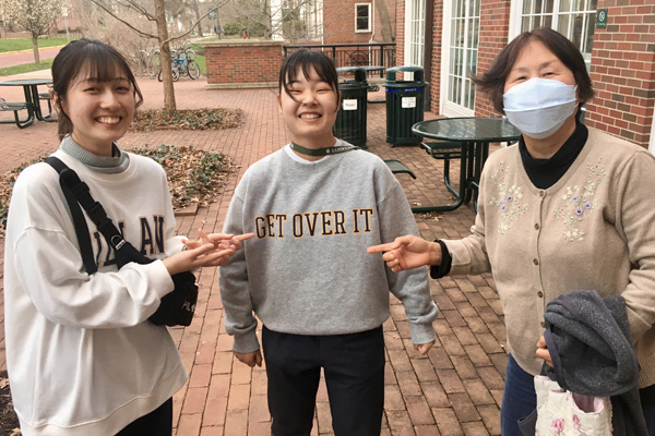 From left, Chubu students Sakura Shiozaki and Mayu Kishita Learn to "Get Over It" with Sensei Joung Hee Krzic at OHIO.