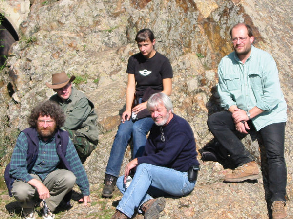 Damian with colleagues Brendan Murphy (left), Ulf Linnemann (right) and two of Ulf’s doctoral students, examining rocks of the Rheic Ocean in the Prague Basin of the Czech Republic in 2002.