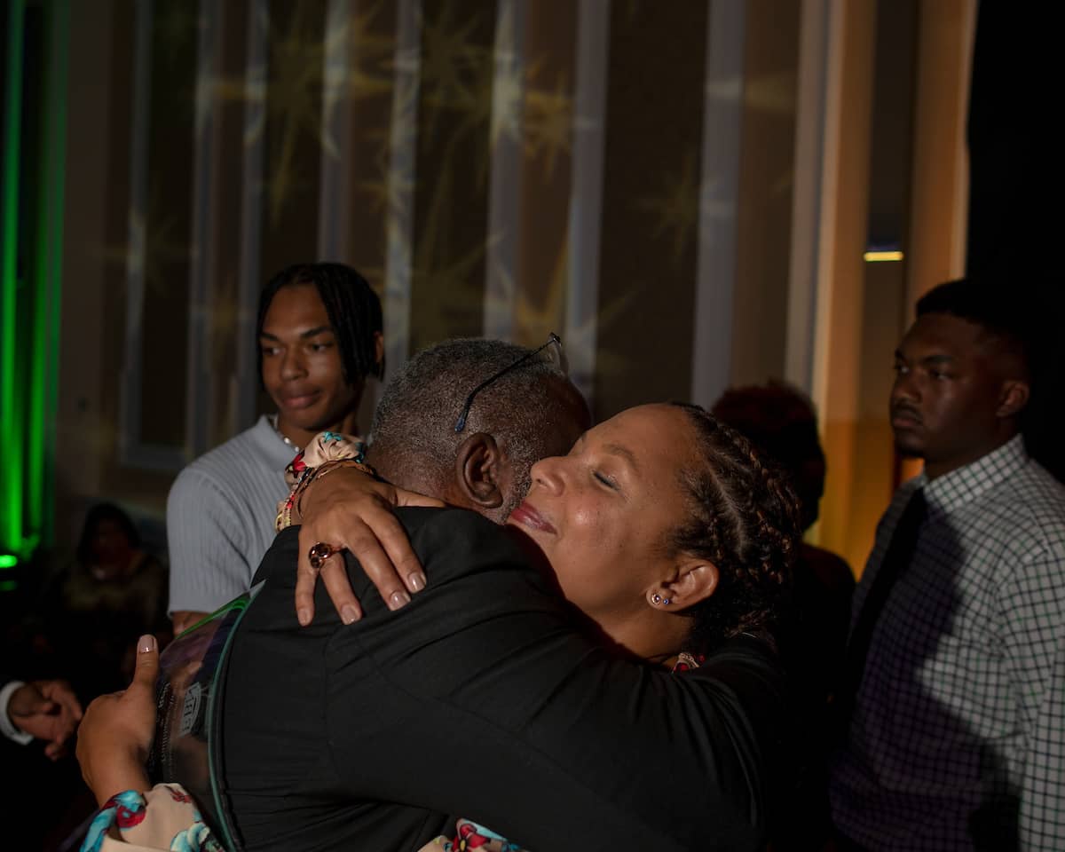 Two people hugging at the Black Alumni Reunion 2022