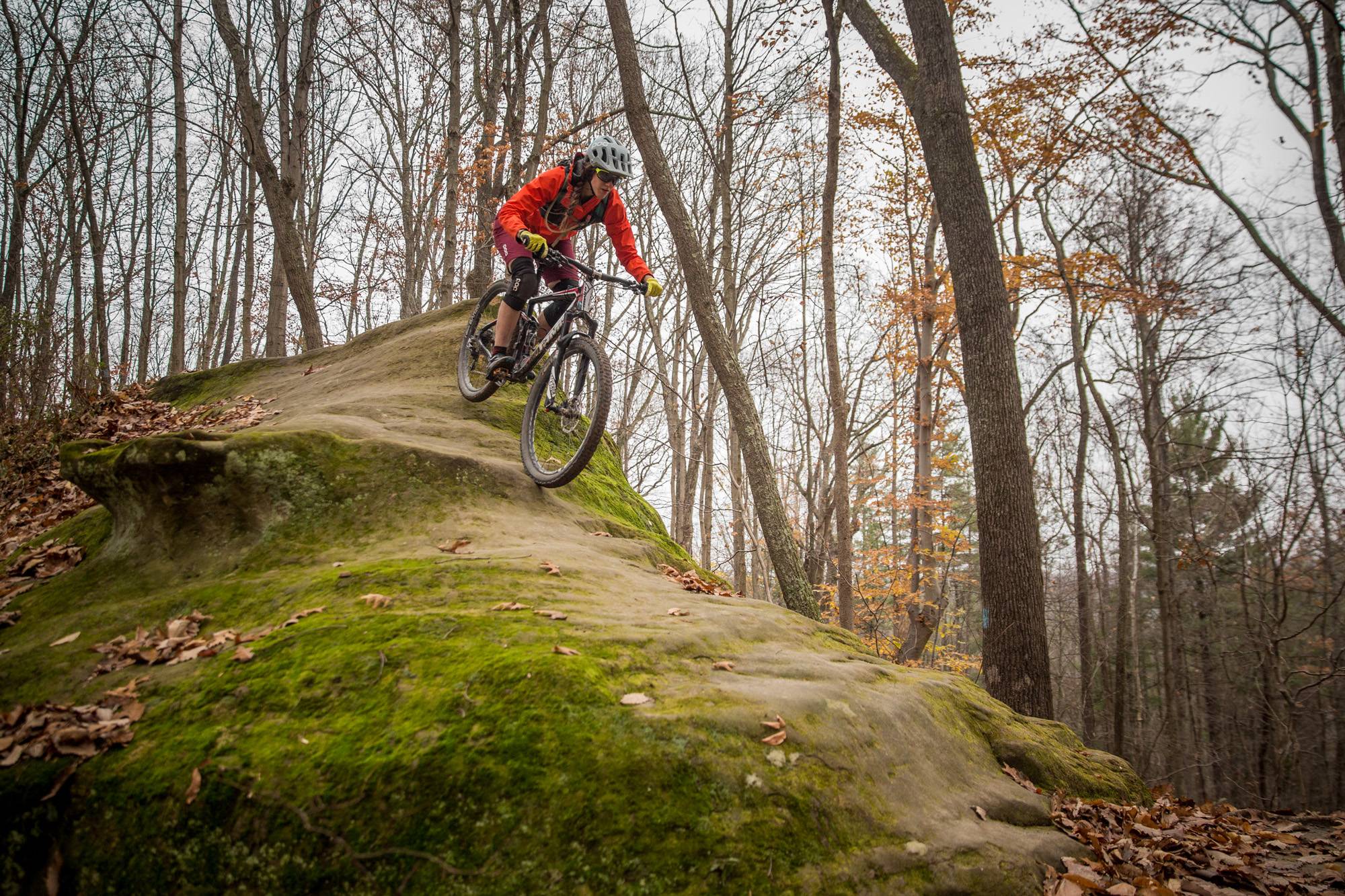 Photographs of mountain biking at Strouds Run State Park in Athens, Ohio.