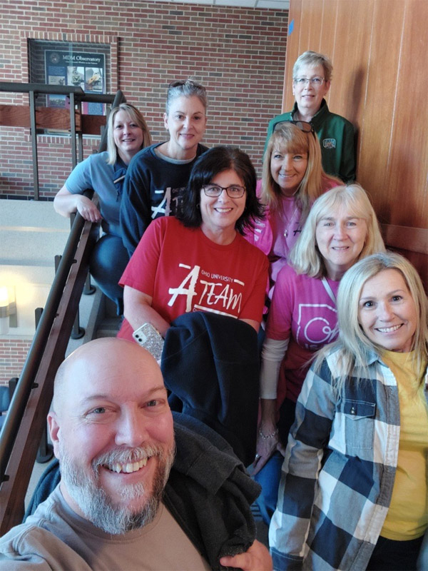 The College of Arts & Sciences Academic Unit, from bottom: Bryan Baur, Penny Nutter, Brenda Nelson, Kara Dunfee, Rena Peters, Michelle Raines, Cheri Sheets, and Erin Thompson.
