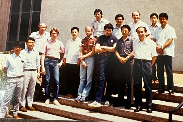 Photo provided by Karl Kadish, Malinski's former research advisor, who worked to get Malinski into the country. Malinski (top row, center) accepted a position to work in Kadish's lab at the University of Houston in 1980.