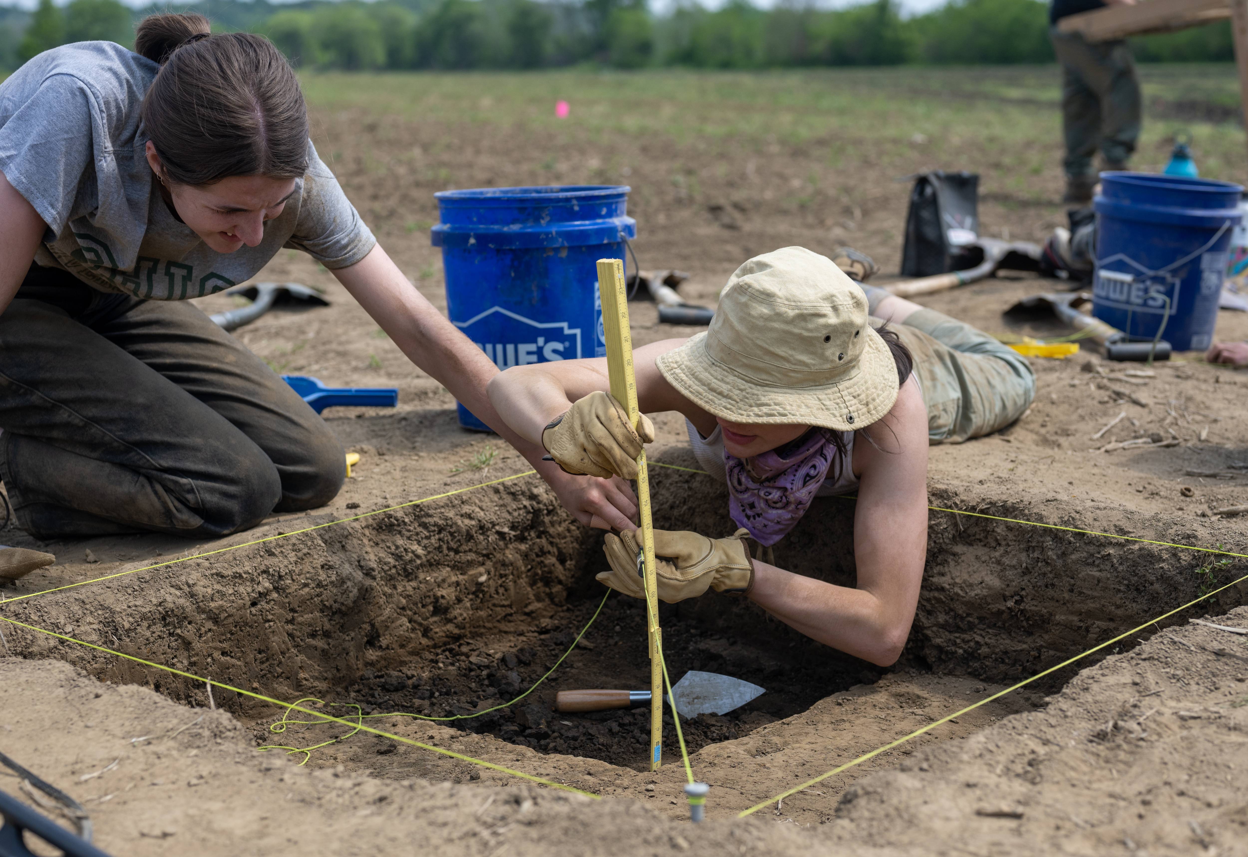 Cultural layers: Students at this year's Field School found artifacts from two very different cultures--one of them 13,000 years old--buried just beneath today's farmland. Photo by Ben Siegel