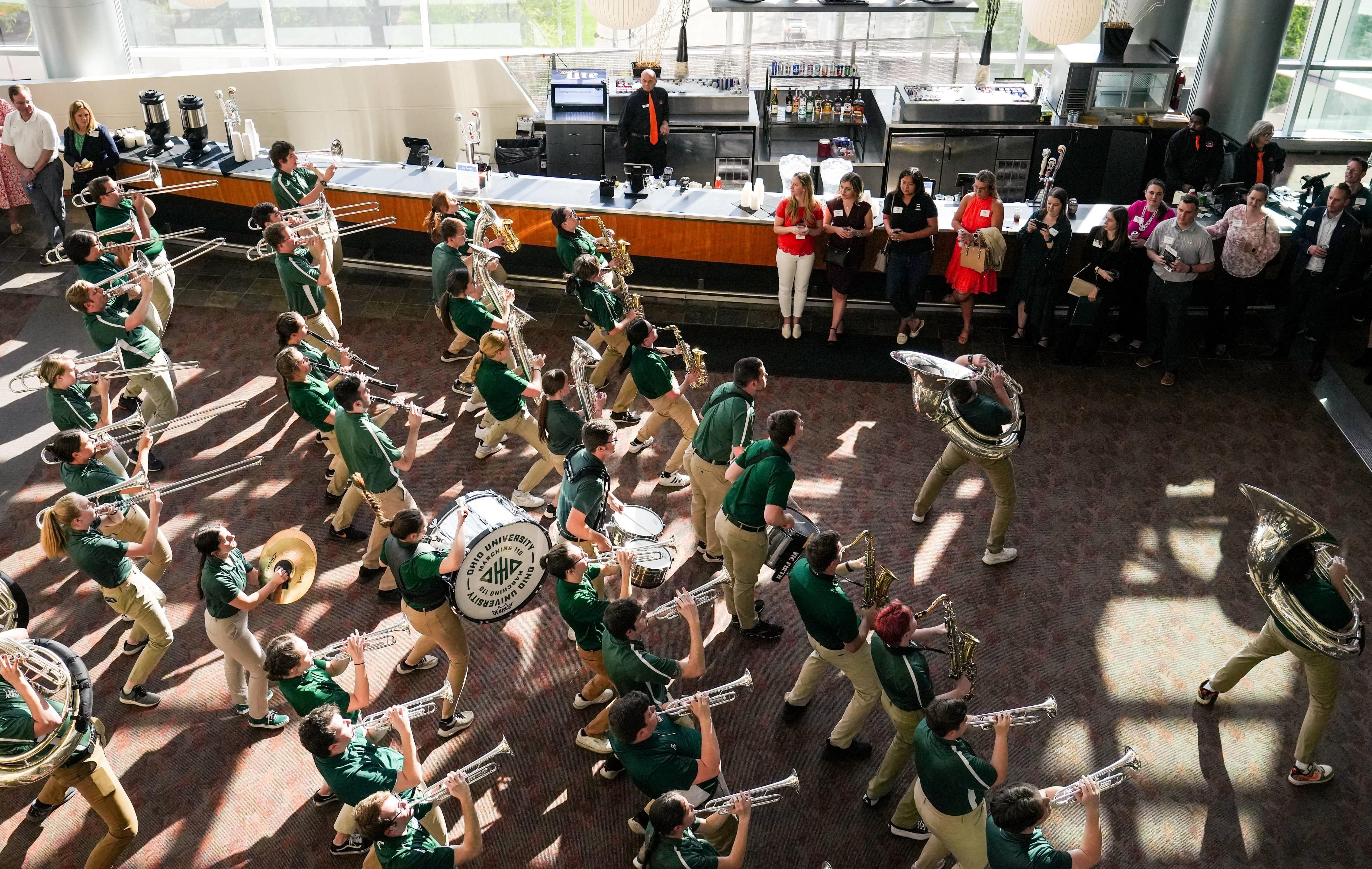 The Marching 110 performs at the Bobcat Networking Event
