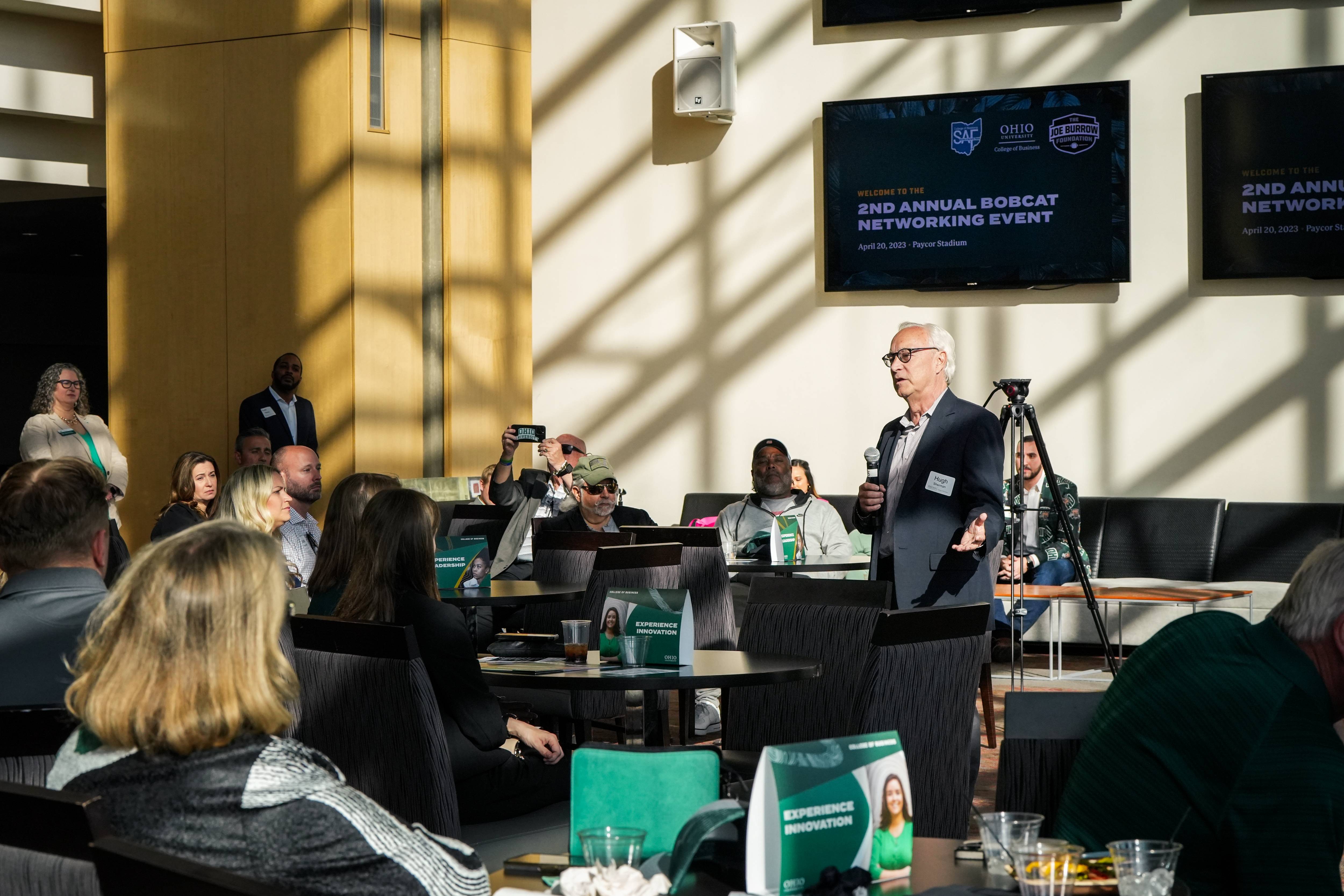 President Hugh Sherman spoke about the strong connections Bobcat alumni have with one another and thanked those in attendance for their support