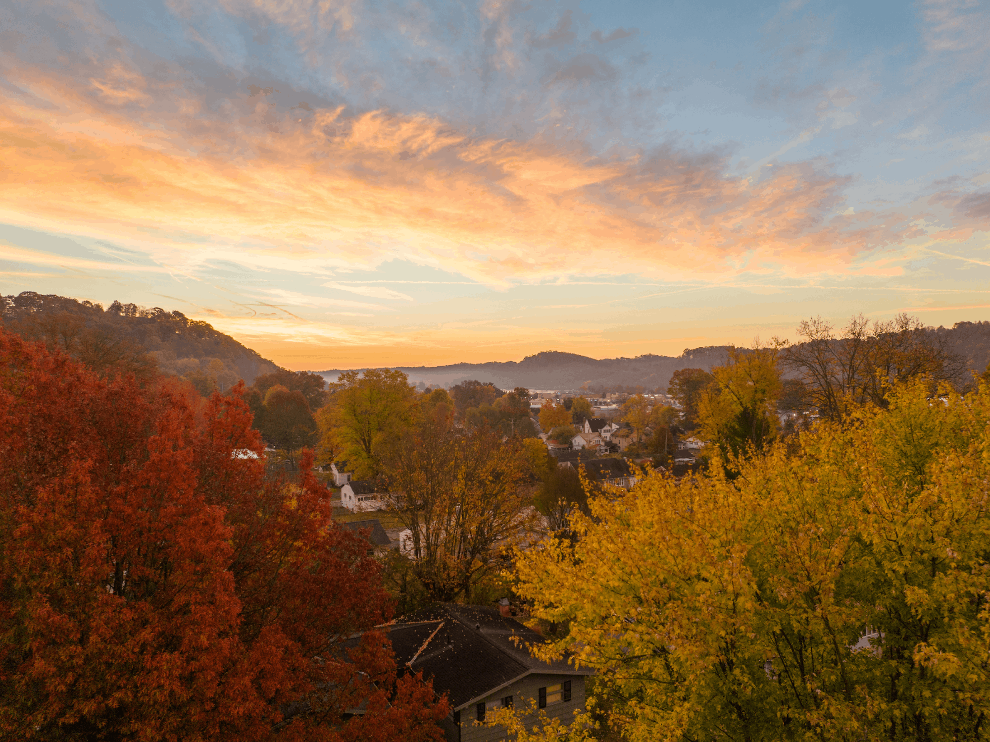 Fall colors glow at sunrise in the far east side neighborhood in Athens. 