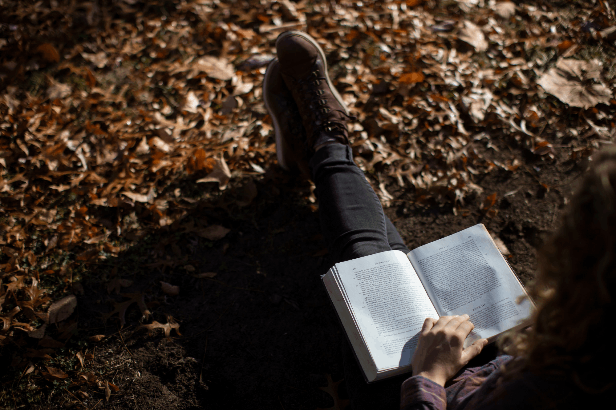 A student studies on the College Green. 