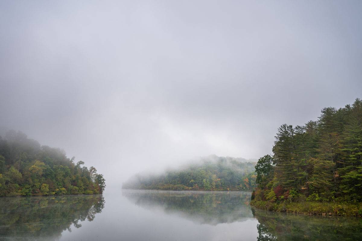 Lifting fog reveals fall colors at Strouds Run State Park