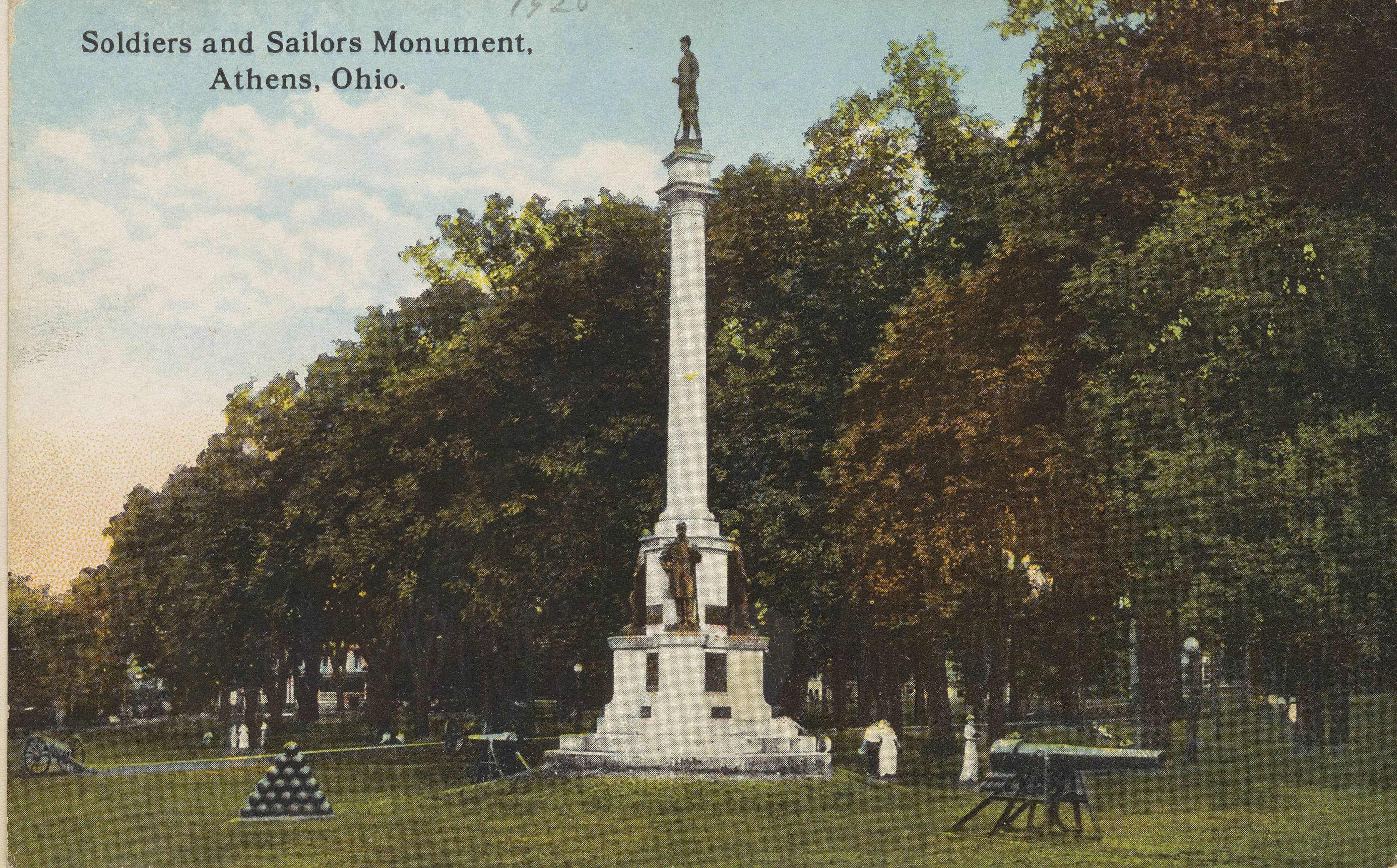 The monument is depicted in this photographic postcard from the 19-teens. The postcard was included in the documentary scrapbook collection of William E. Peters. Photo courtesy the Mahn Center for Archives & Special Collections